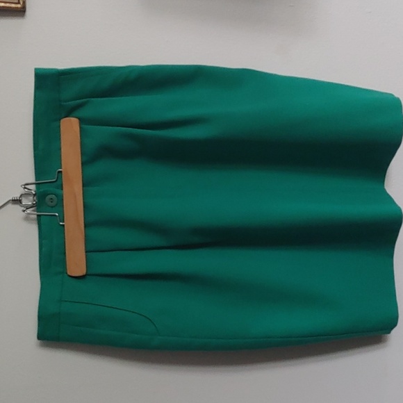Vintage 80's Cara Montel Pleated lined green skirt with pockets size 14 - Picture 9 of 11